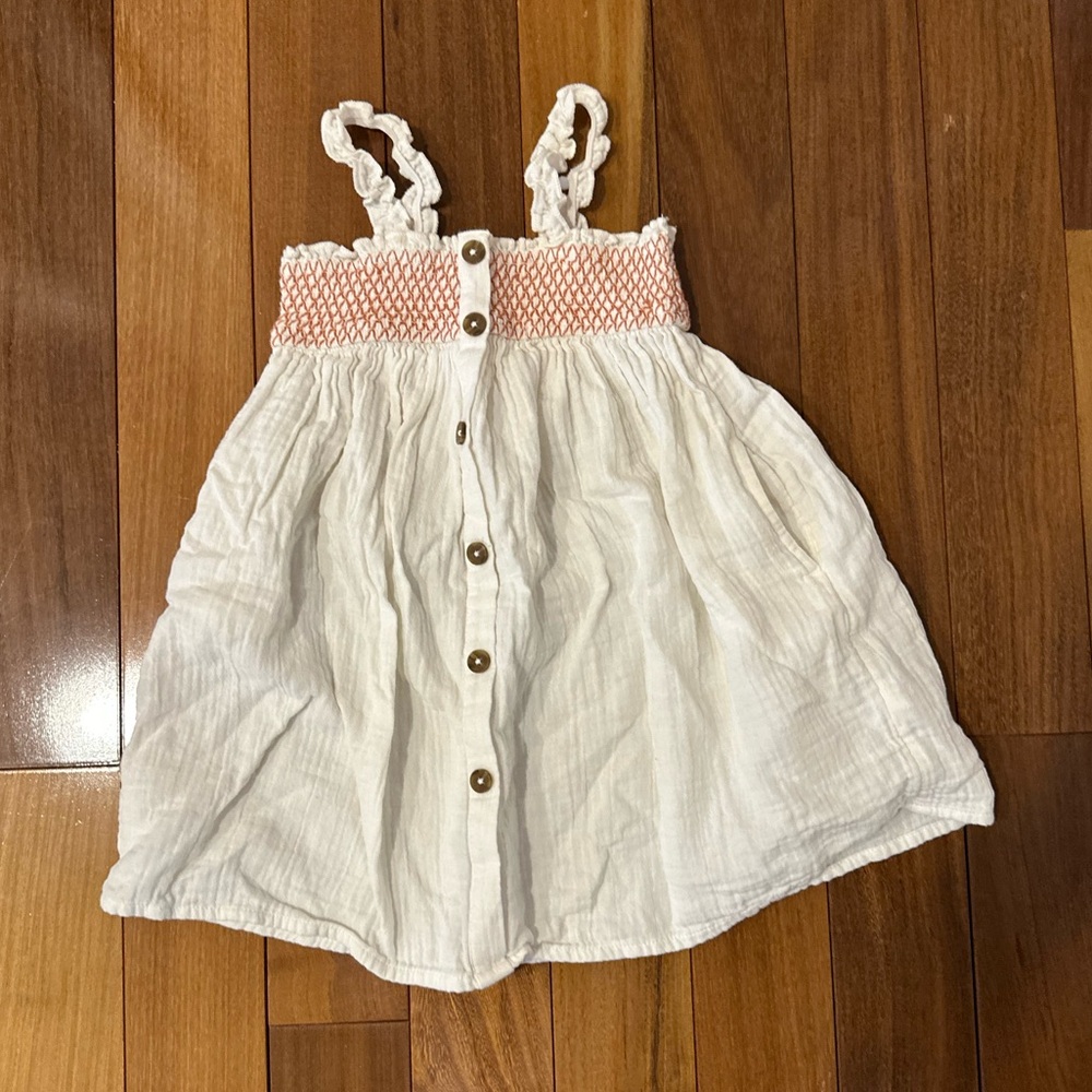 Cream Button-Down Dress with orange Smocking